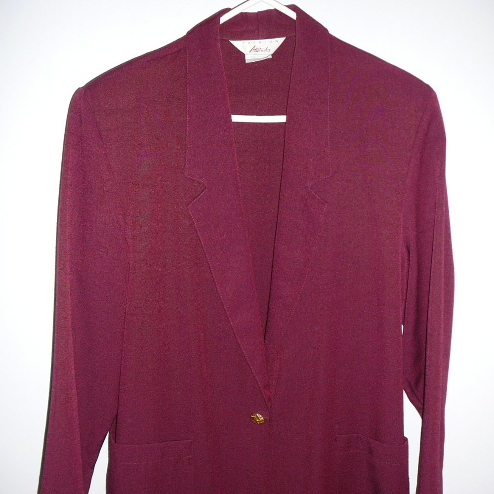Vintage Fashion Attitudes Burgundy Blazer W/Matching Pants Set